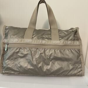 LeSportsac Large Satchel Travel Gym Duffle Bag Purse Metallic Tan- No Long Strap